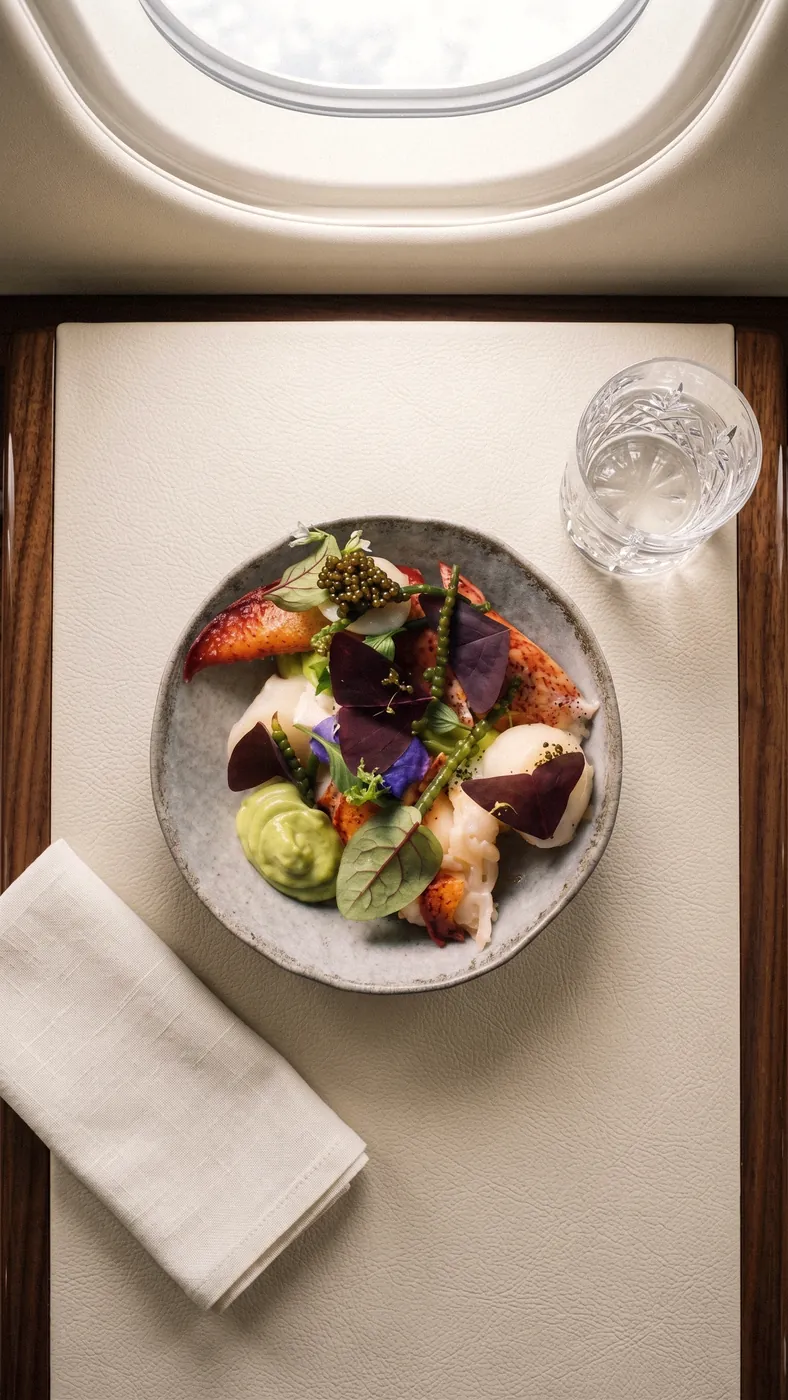 A lobster course on a cabin table